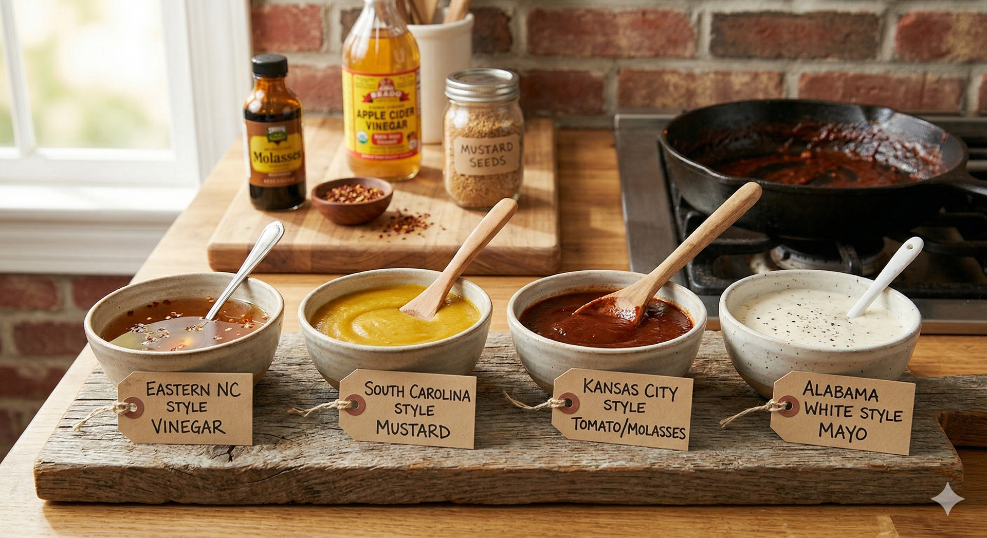 Four regional styles of Southern BBQ sauce